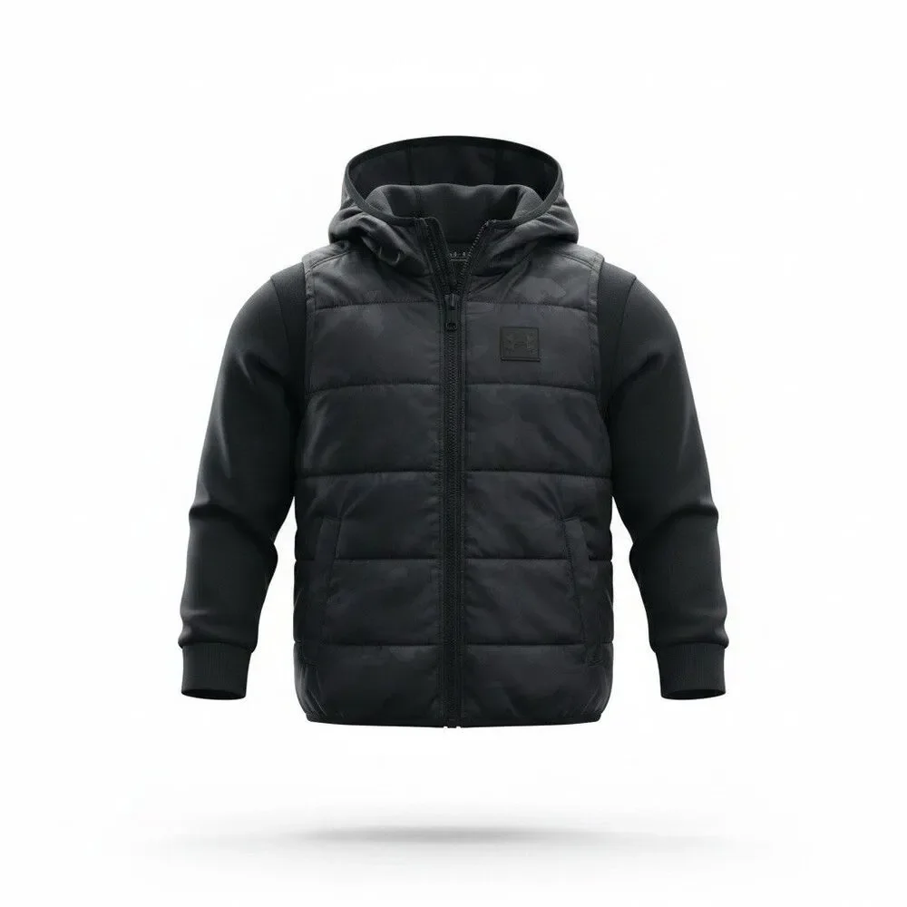 Under Armour UA 2-in-1 Vest Jacket Youth Small Hoodie Black 2fer Camo FZ Boys S